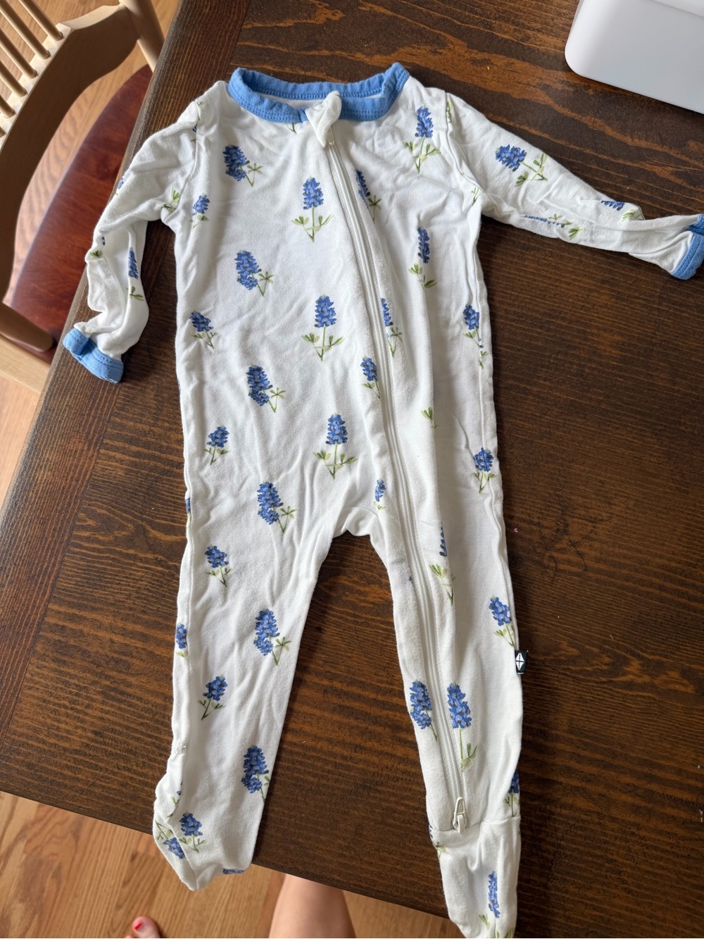 Kyte BABY White Footed One-Piece with Blue Floral Print